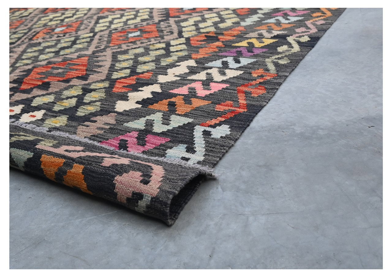 Tappeto Kilim Kaudani Afghan fatto a mano multicolore 295x203cm