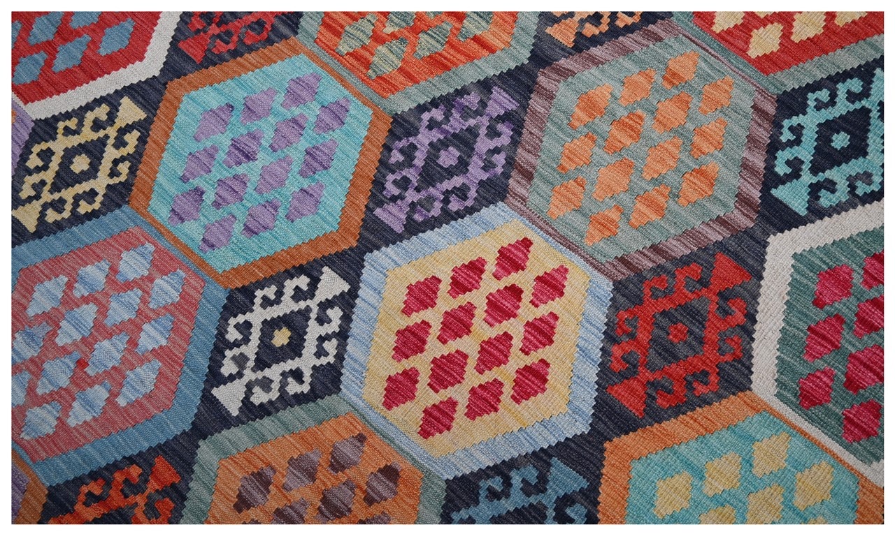 Tappeto Kilim Kaudani Afghan fatto a mano multicolore 300x210cm