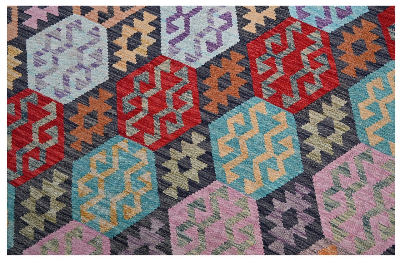 Tappeto Kilim Kaudani Afghan fatto a mano multicolore 294x208cm