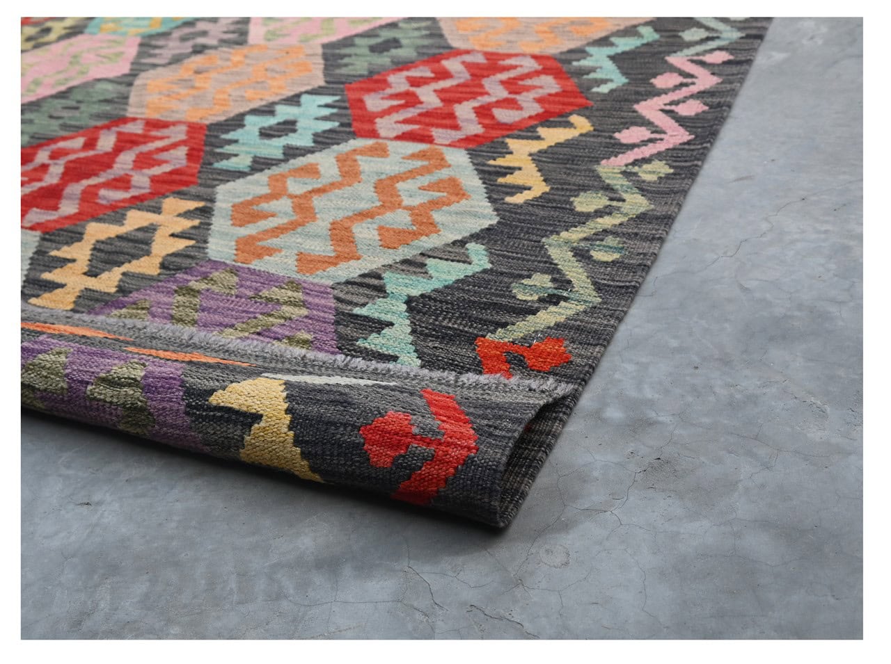 Tappeto Kilim Kaudani Afghan fatto a mano multicolore 294x208cm