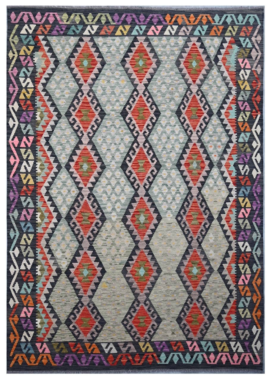 Tappeto Kilim Kaudani Afghan fatto a mano multicolore 296x209cm