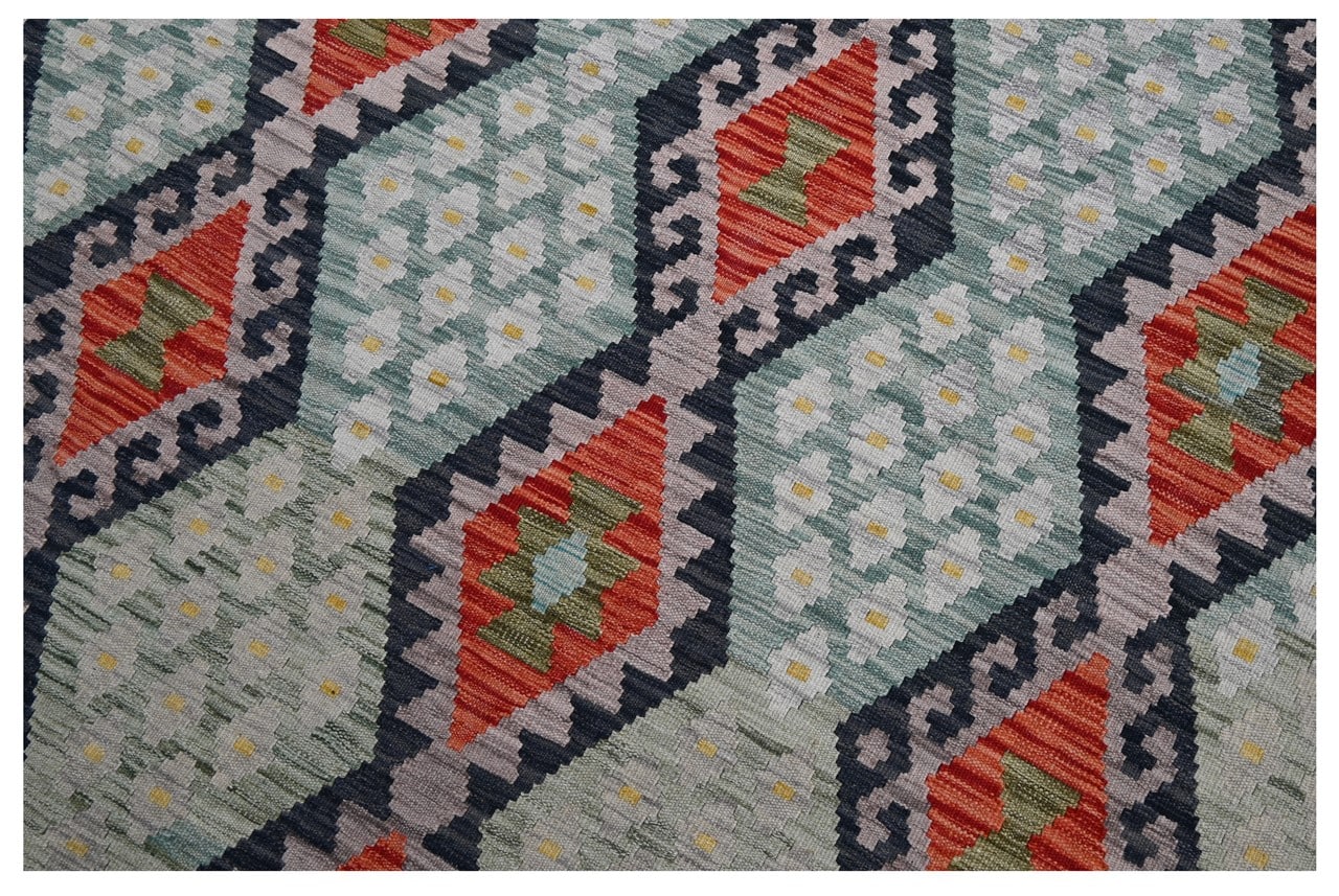 Tappeto Kilim Kaudani Afghan fatto a mano multicolore 296x209cm