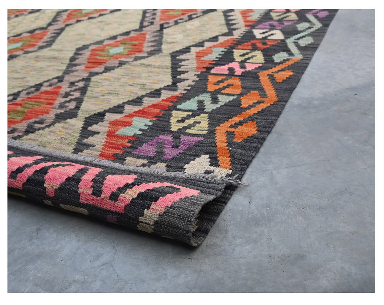 Tappeto Kilim Kaudani Afghan fatto a mano multicolore 296x209cm