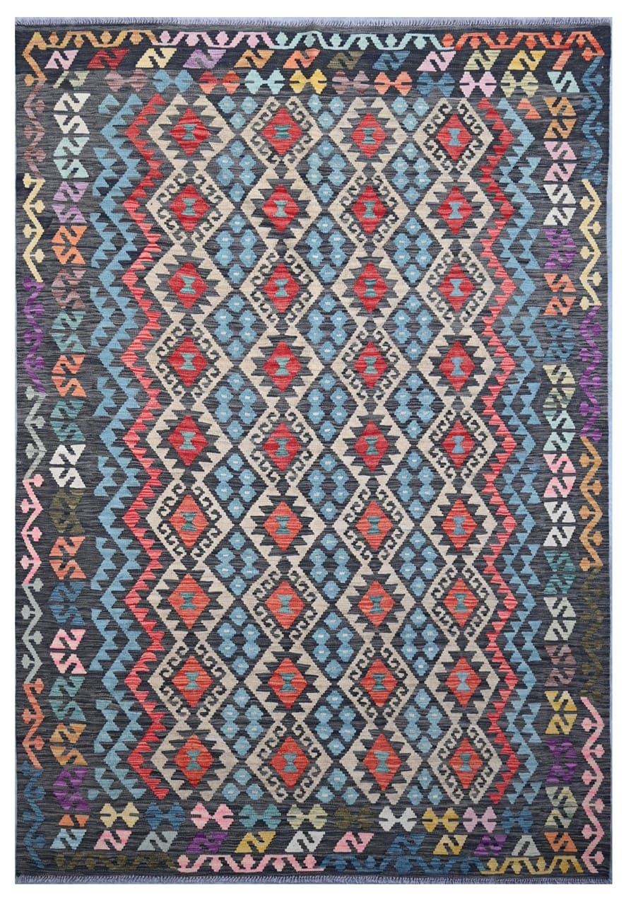 Tappeto Kilim Kaudani Afghan fatto a mano multicolore 298x203cm