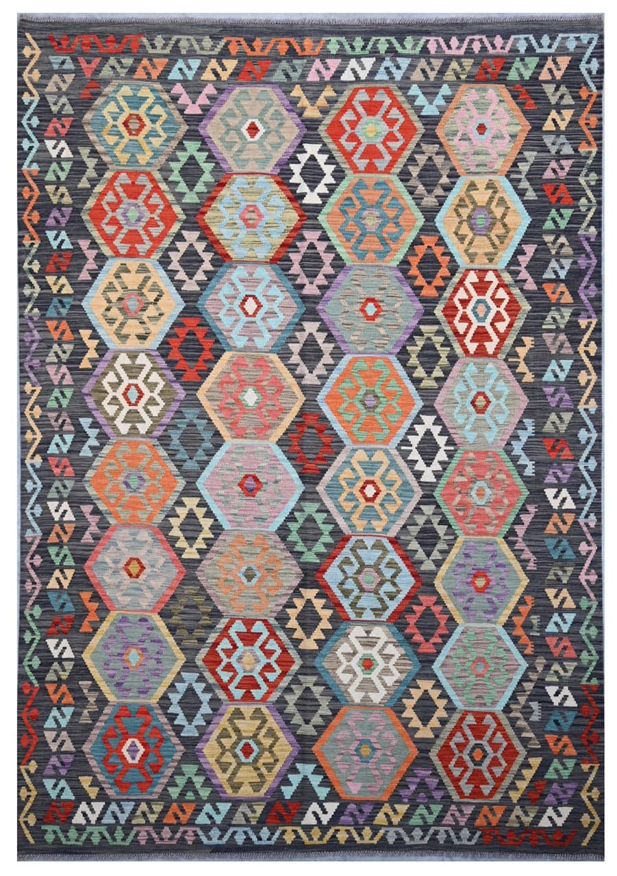 Tappeto Kilim Kaudani Afghan fatto a mano multicolore 299x206cm