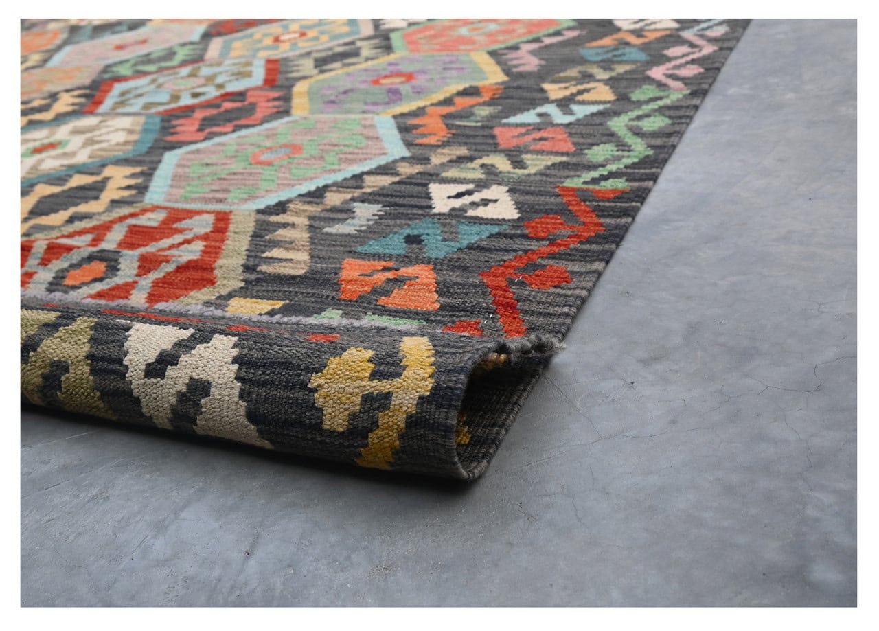 Tappeto Kilim Kaudani Afghan fatto a mano multicolore 299x206cm