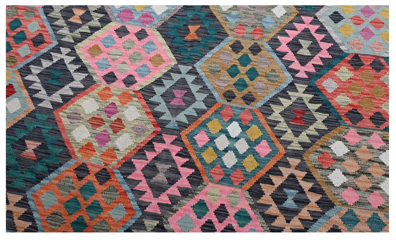 Tappeto Kilim Kaudani Afghan fatto a mano multicolore 295x204cm