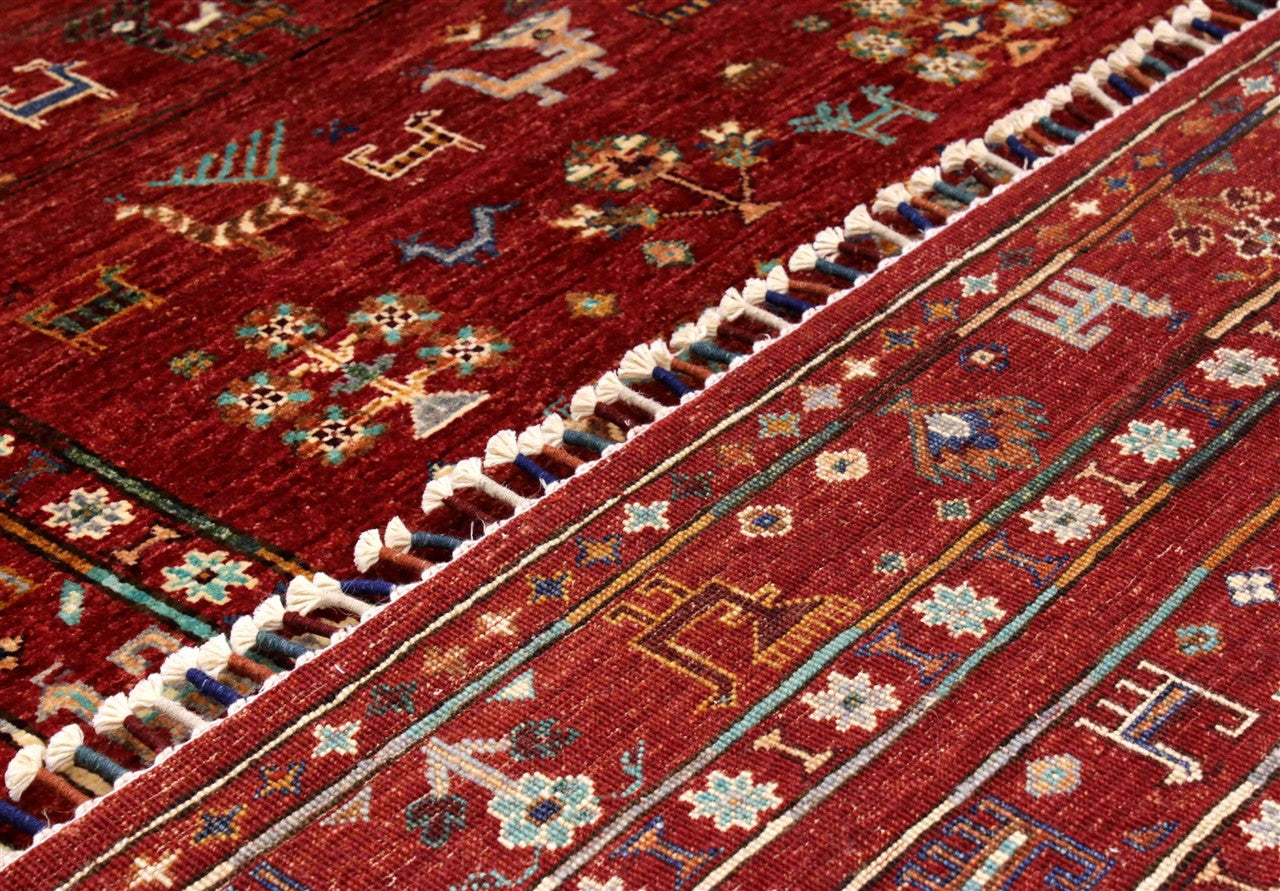 Afghan wool carpet red, handmade 247x178cm