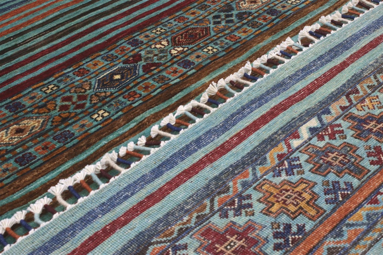 Afghan wool carpet blue, handmade 306x248cm