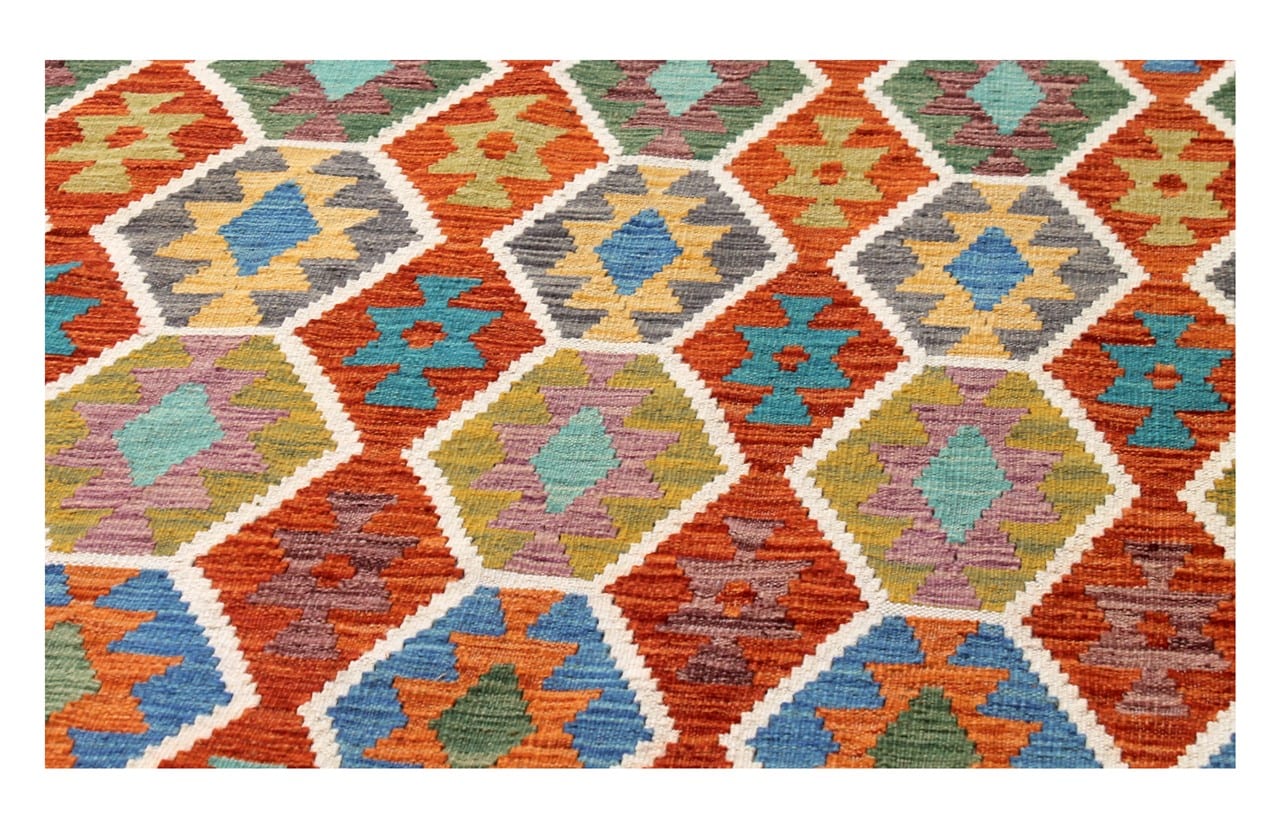 Tappeto Kilim Kaudani Afghan fatto a mano multicolore 354x272cm