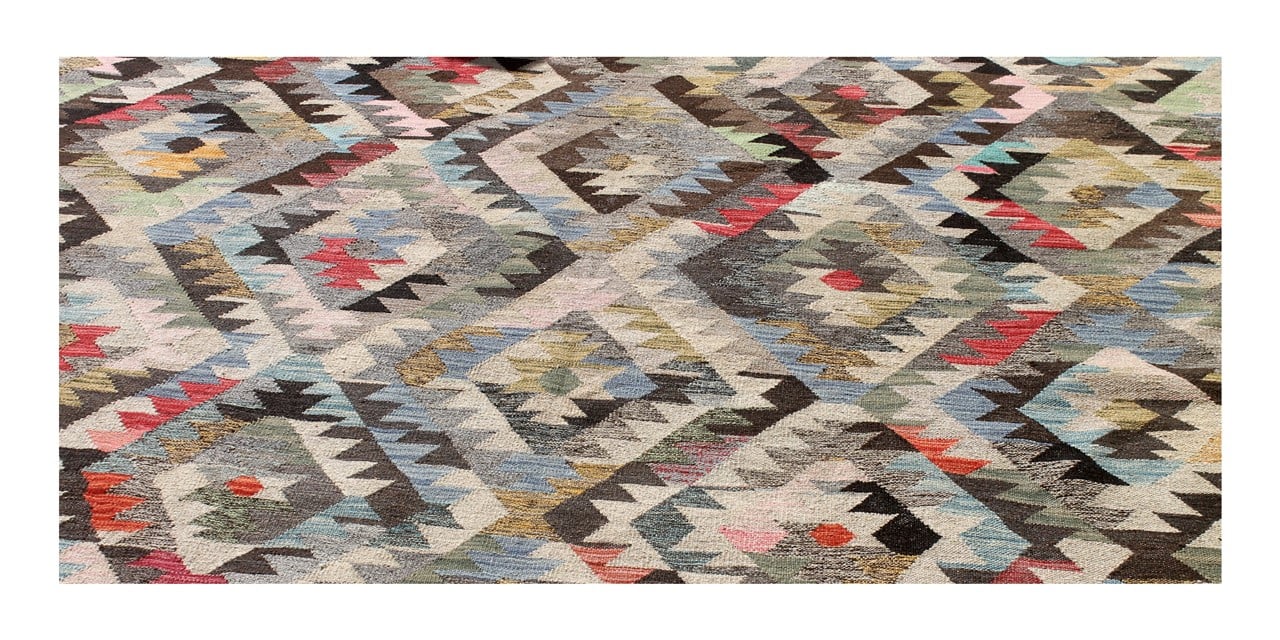 Tappeto Kilim Kaudani Afghan fatto a mano multicolore 297x207cm