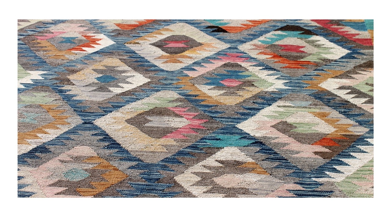 Tappeto Kilim Kaudani Afghan fatto a mano multicolore 300x200cm