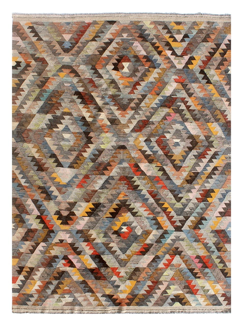 Tappeto Kilim Kaudani Afghan fatto a mano multicolore 342x247cm