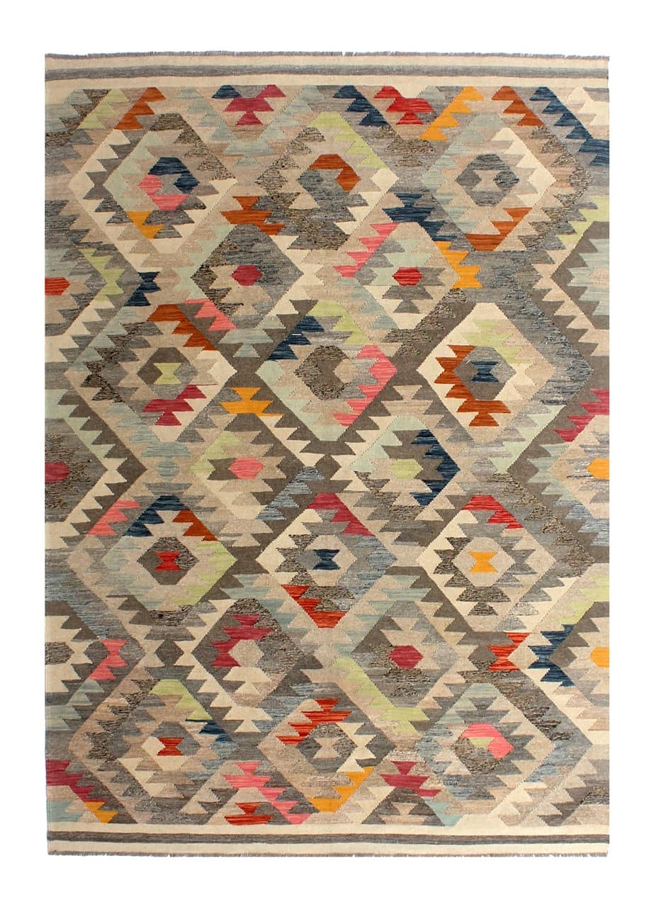 Tappeto Kilim Kaudani Afghan fatto a mano multicolore 300x203cm