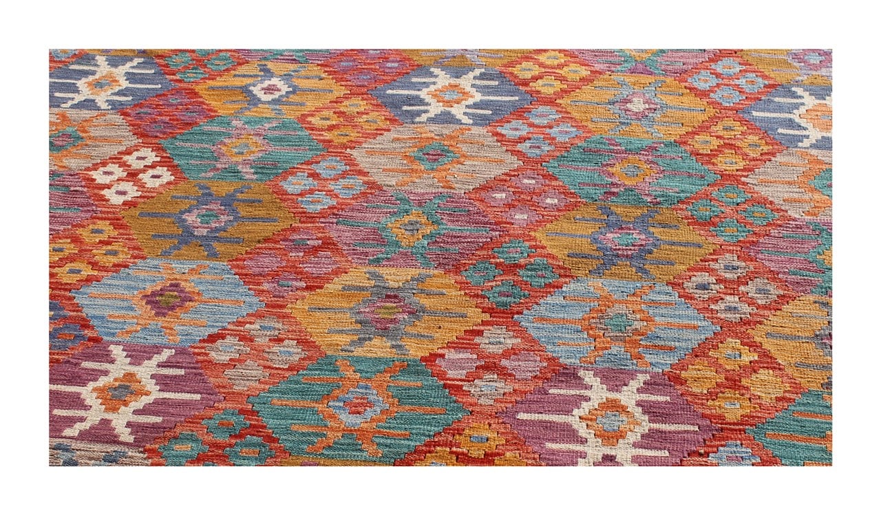 Tappeto Kilim Kaudani Afghan fatto a mano multicolore 302x255cm