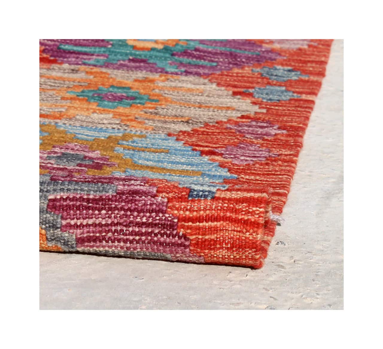 Tappeto Kilim Kaudani Afghan fatto a mano multicolore 302x255cm