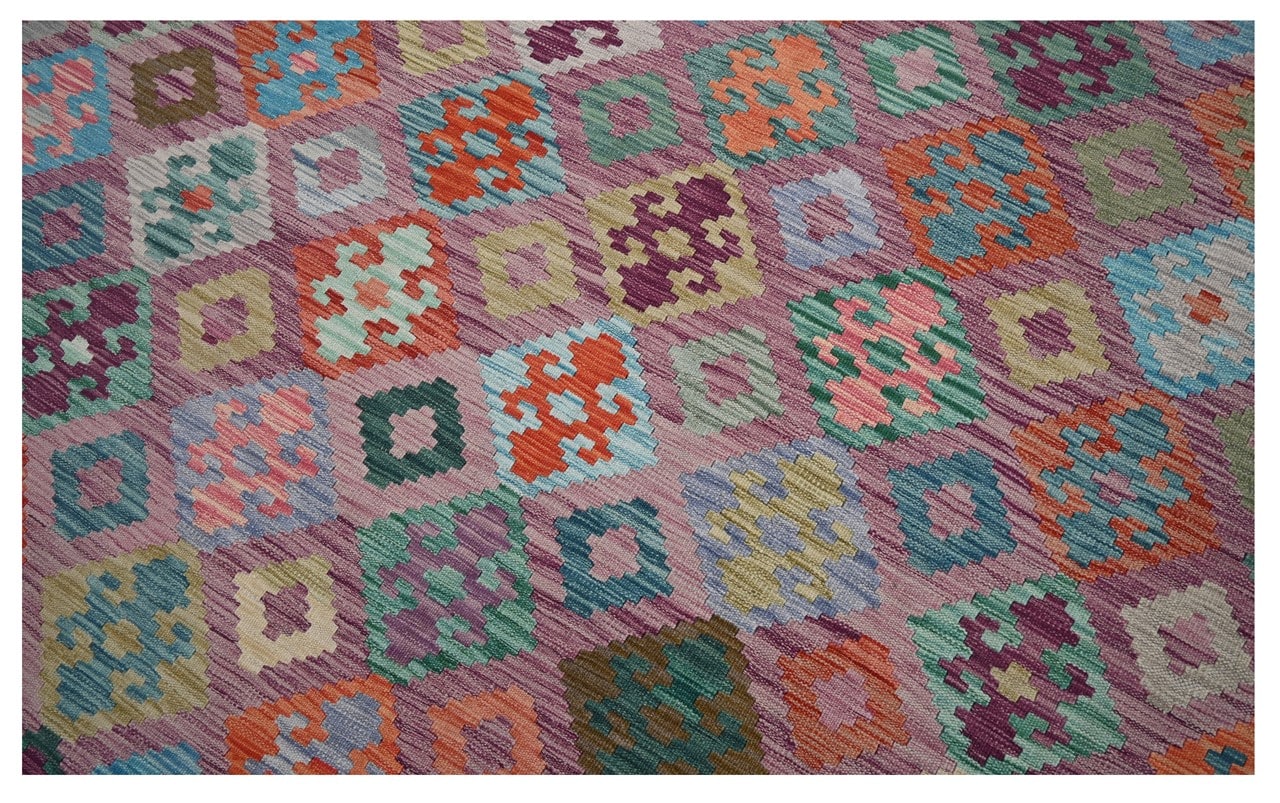 Tappeto Kilim Kaudani Afghan fatto a mano multicolore 294x234cm