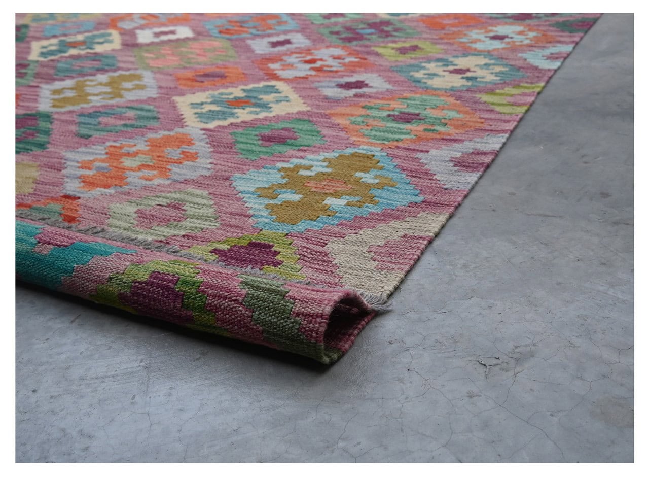 Tappeto Kilim Kaudani Afghan fatto a mano multicolore 294x234cm