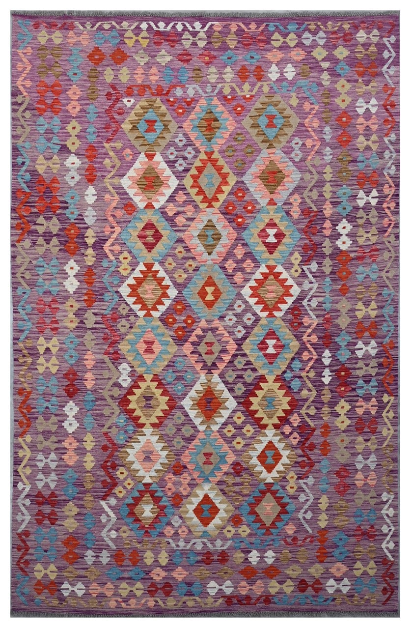 Tappeto Kilim Kaudani Afghan fatto a mano multicolore 311x197cm