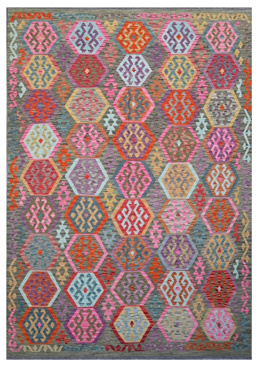 Tappeto Kilim Kaudani Afghan fatto a mano multicolore 300x213cm