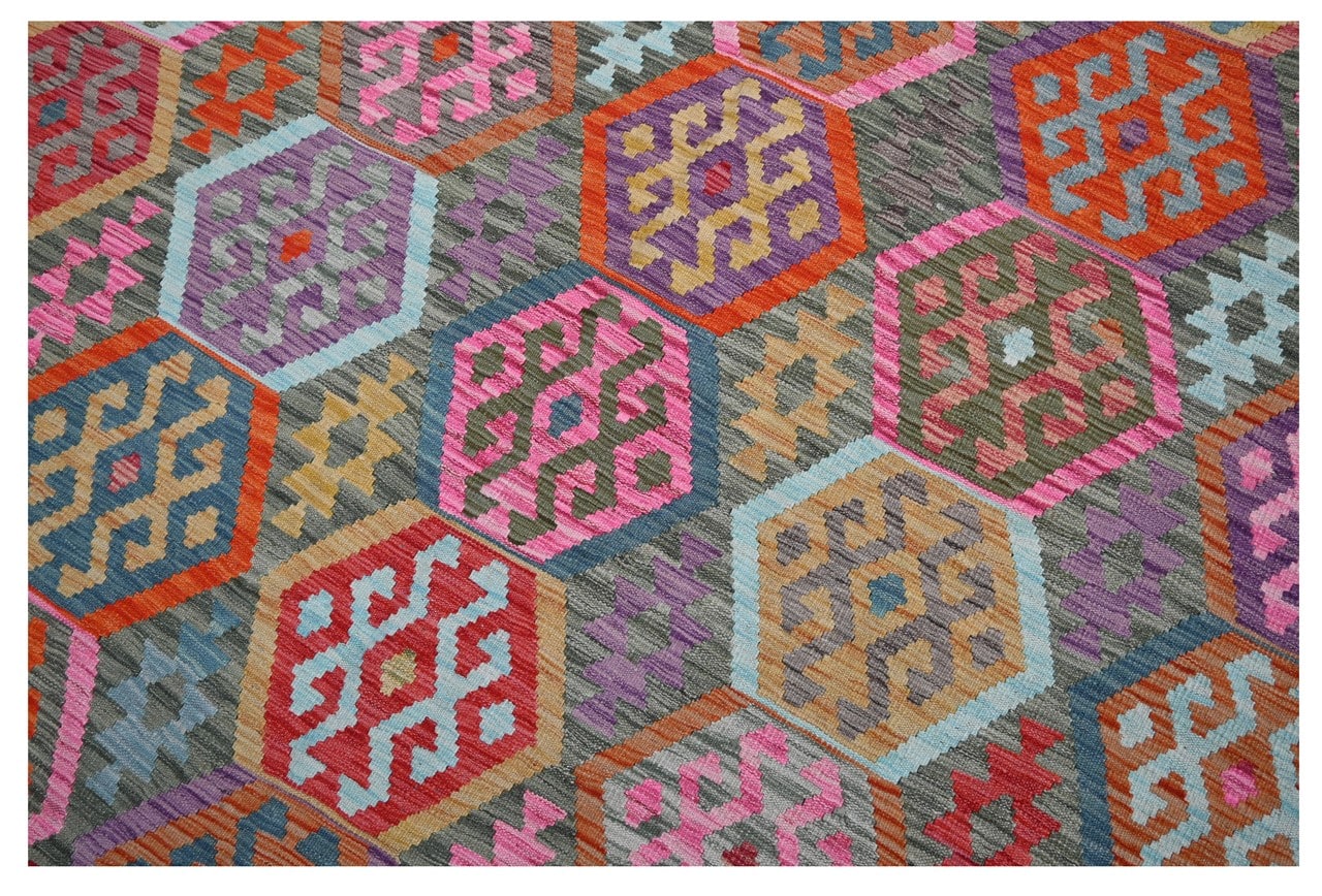 Tappeto Kilim Kaudani Afghan fatto a mano multicolore 300x213cm