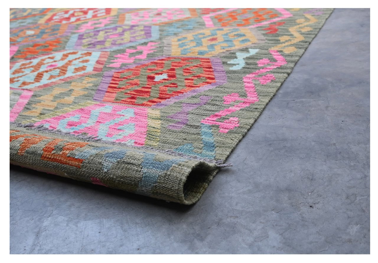 Tappeto Kilim Kaudani Afghan fatto a mano multicolore 300x213cm