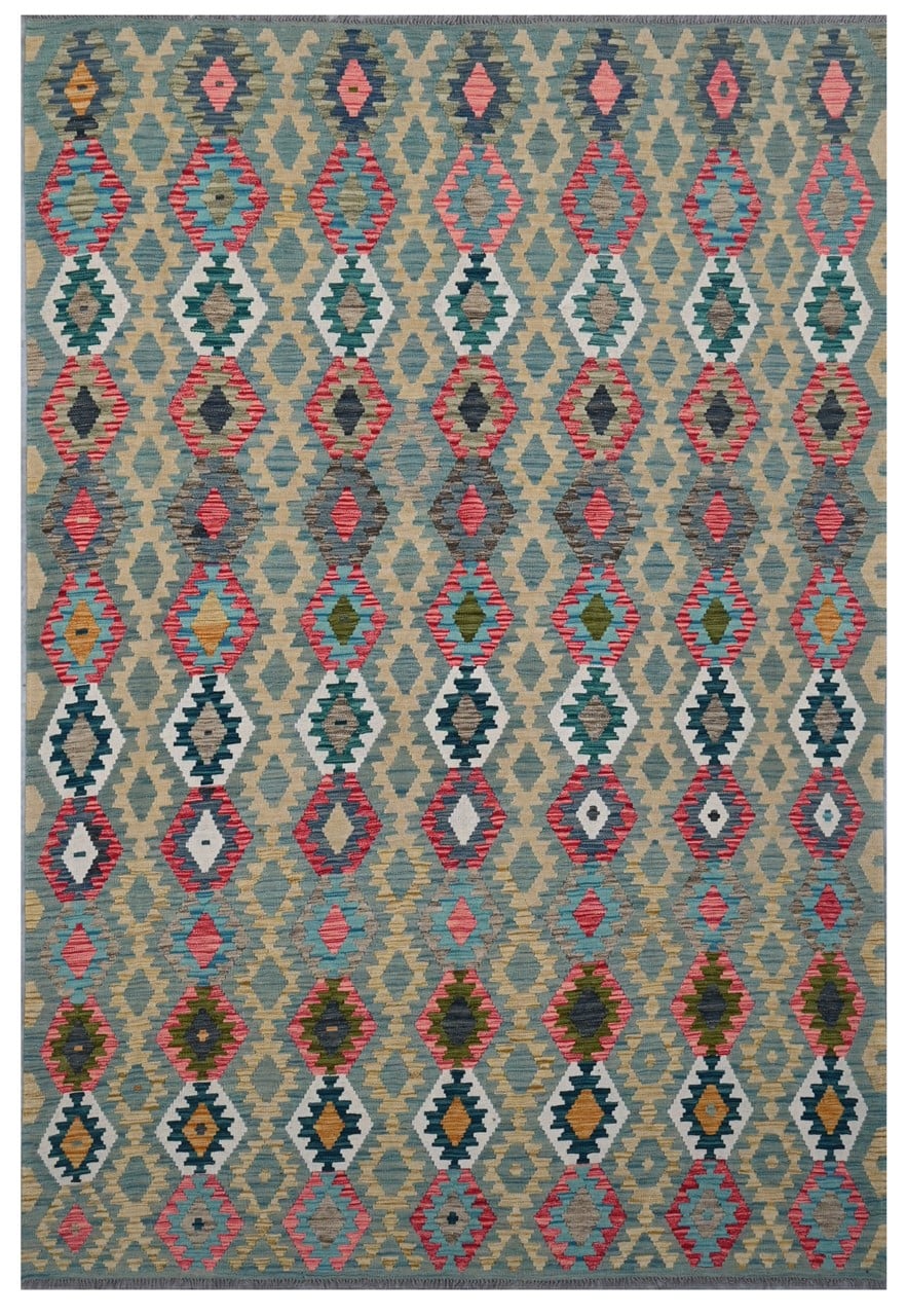 Tappeto Kilim Kaudani Afghan fatto a mano multicolore 295x210cm