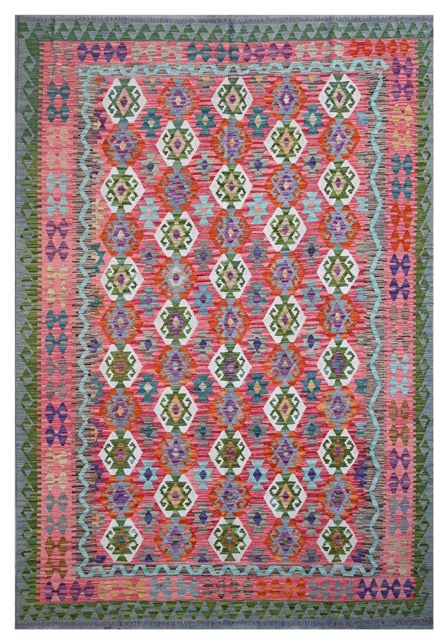 Tappeto Kilim Kaudani Afghan fatto a mano multicolore 300x208cm