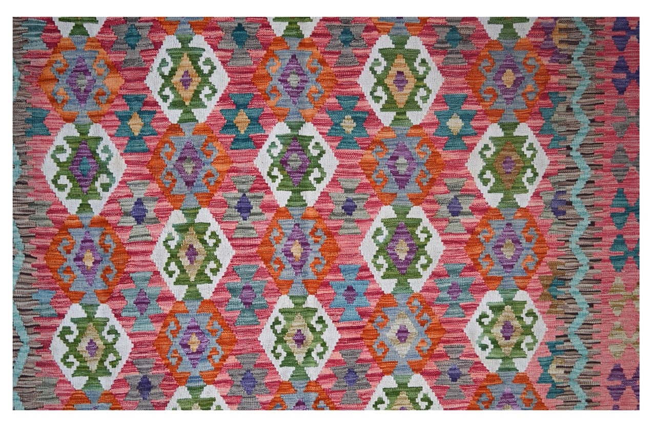 Tappeto Kilim Kaudani Afghan fatto a mano multicolore 300x208cm