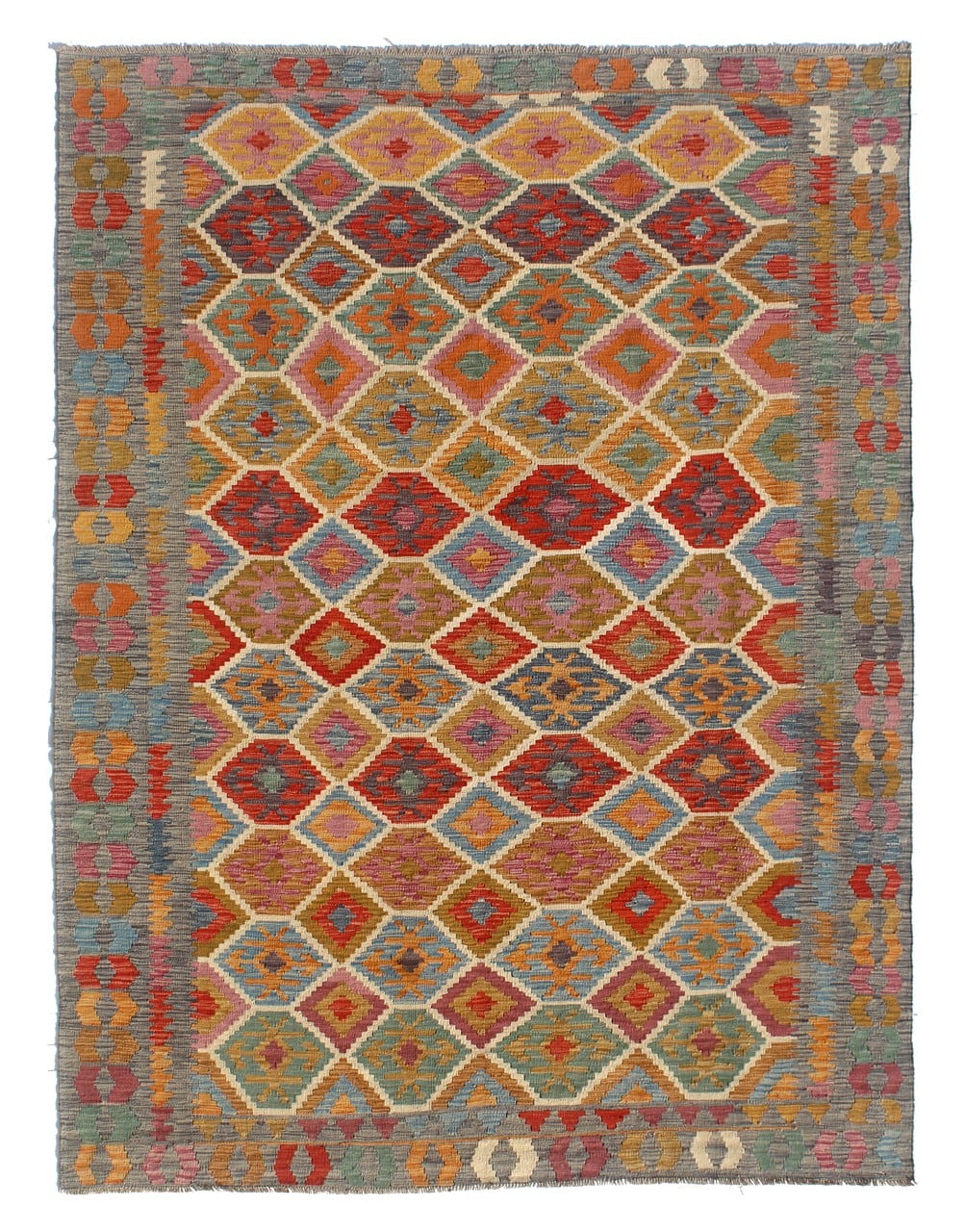 Tappeto Kilim Kaudani Afghan fatto a mano multicolore 300x200cm