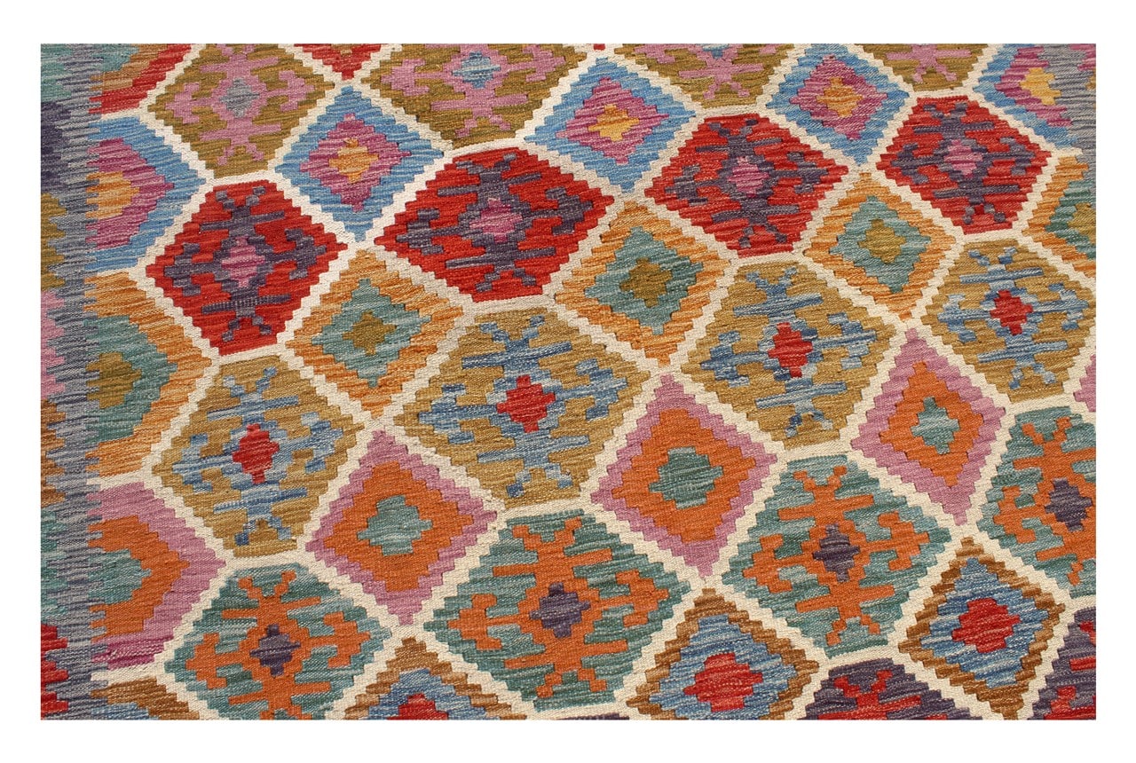 Tappeto Kilim Kaudani Afghan fatto a mano multicolore 300x200cm