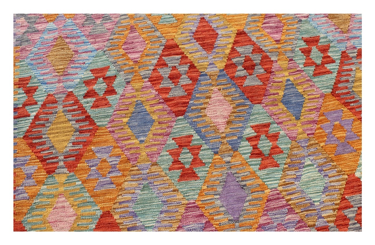 Tappeto Kilim Kaudani Afghan fatto a mano multicolore 297x204cm