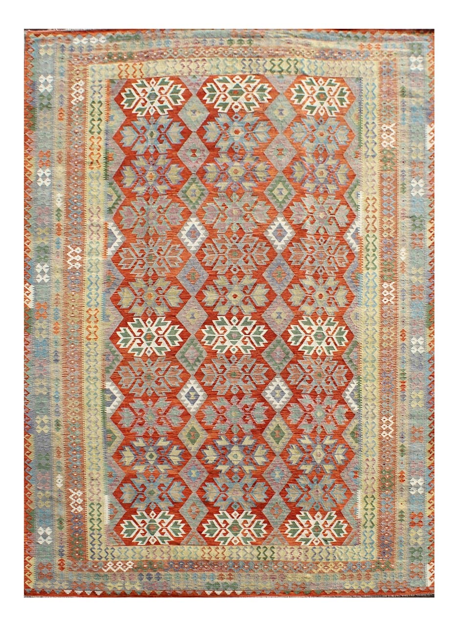 Tappeto Kilim Afghano in lana, fatto a mano 594x413 cm