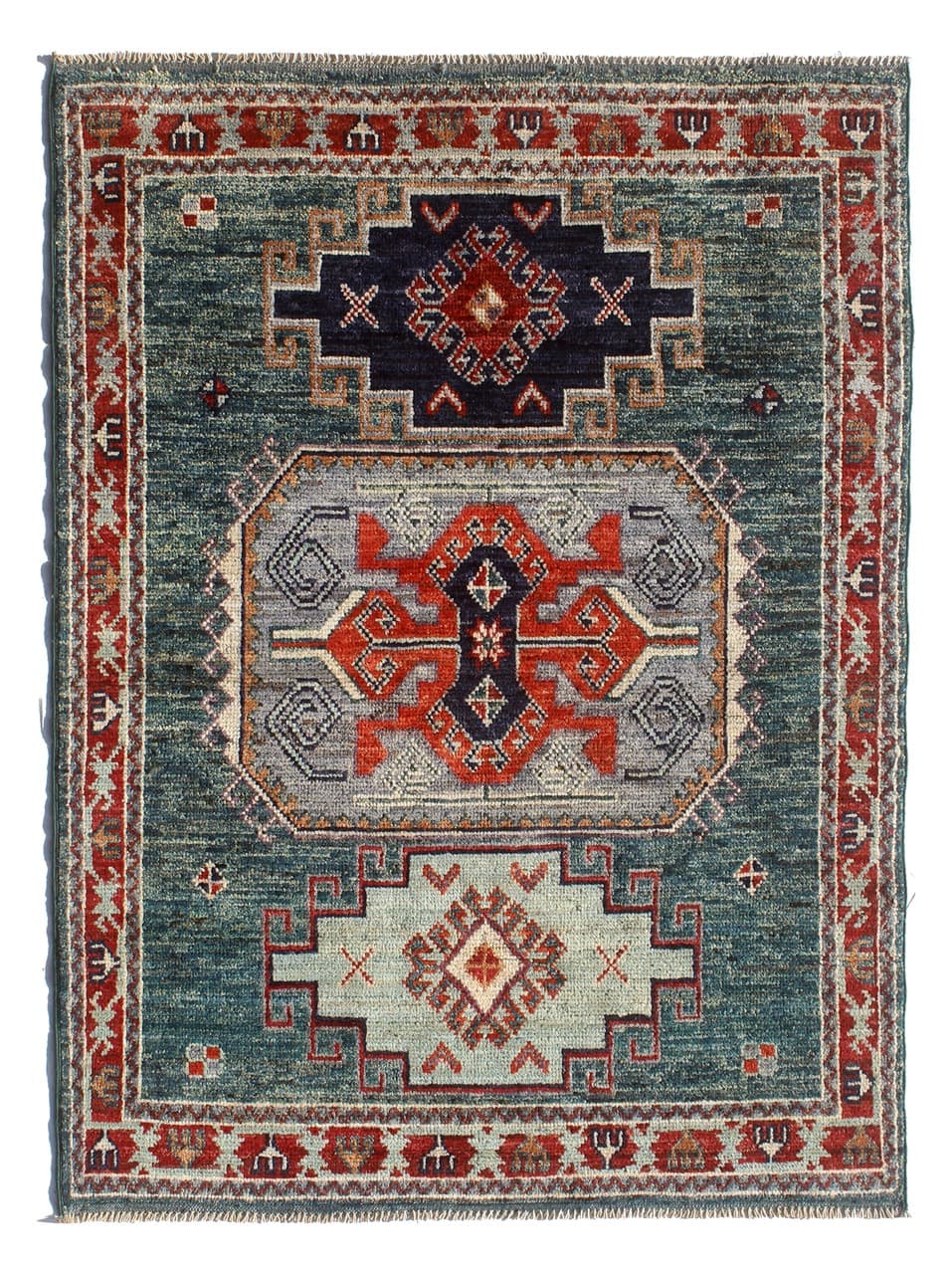 Classic Kazak carpet, Green, handmade, 177x122cm