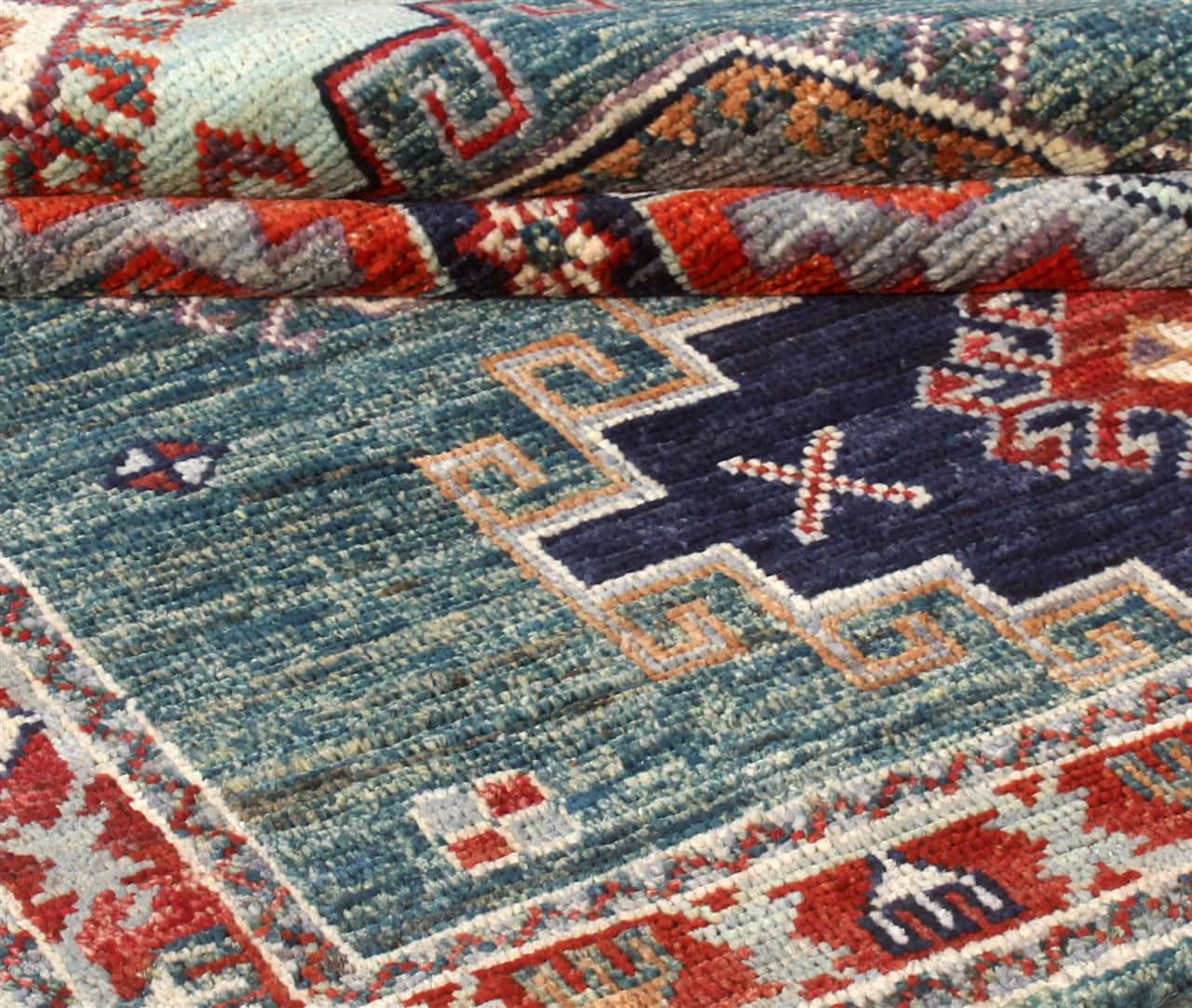 Classic Kazak carpet, Green, handmade, 177x122cm