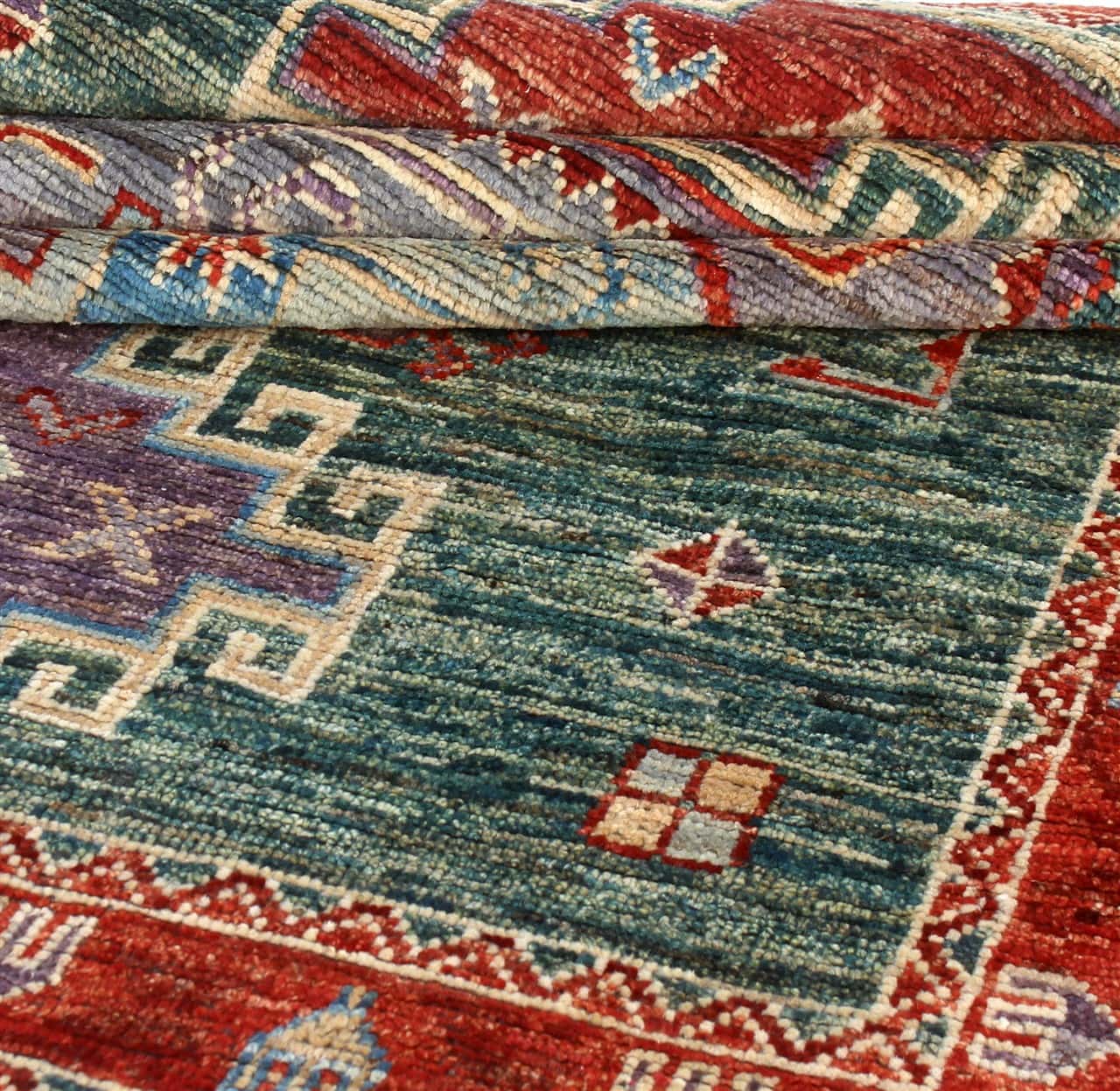 Tappeto Kazak Classico, Verde, fatto a mano, 196x148cm