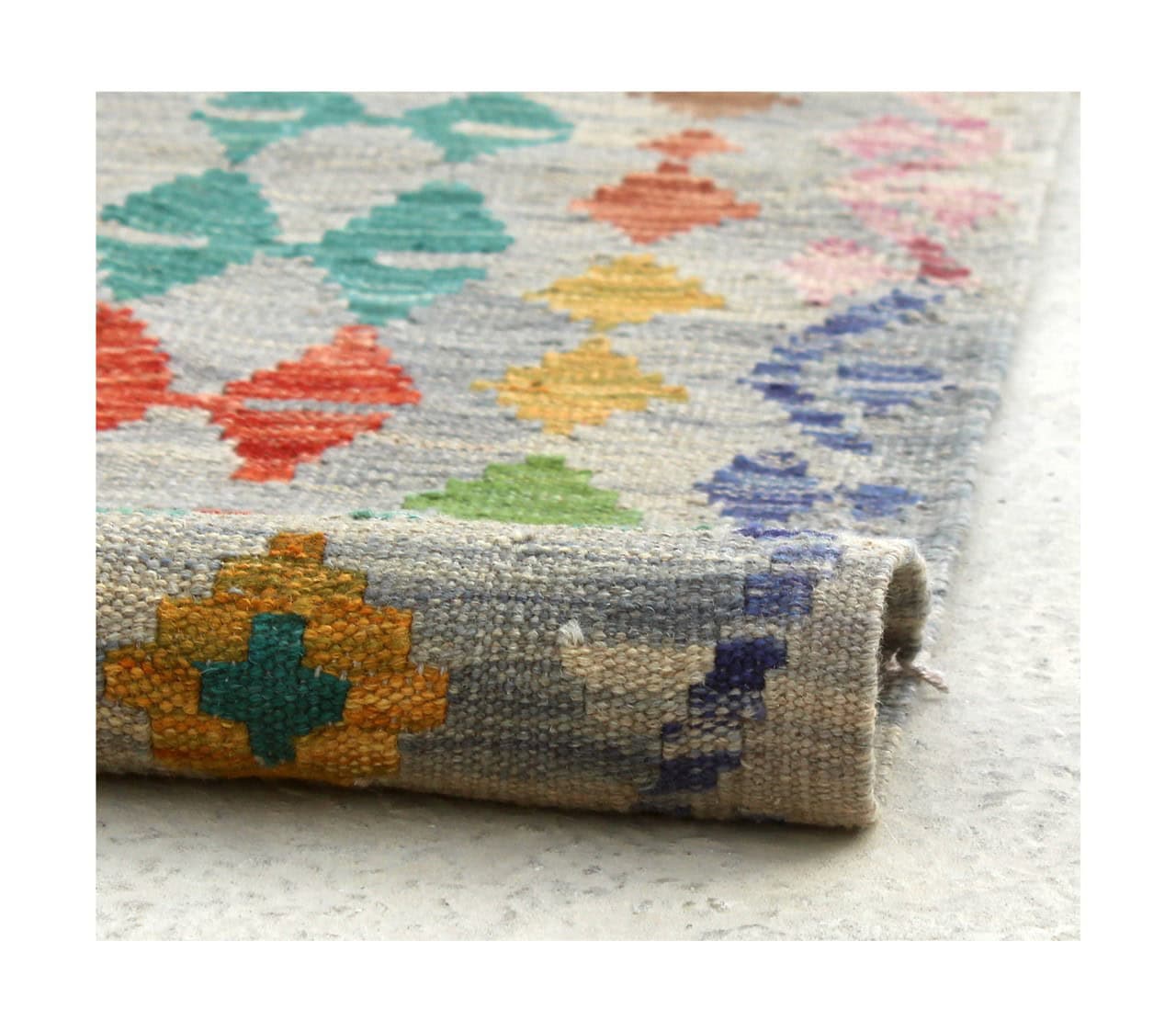 Tappeto Kilim Kaudani Afghan fatto a mano multicolore 297x201cm