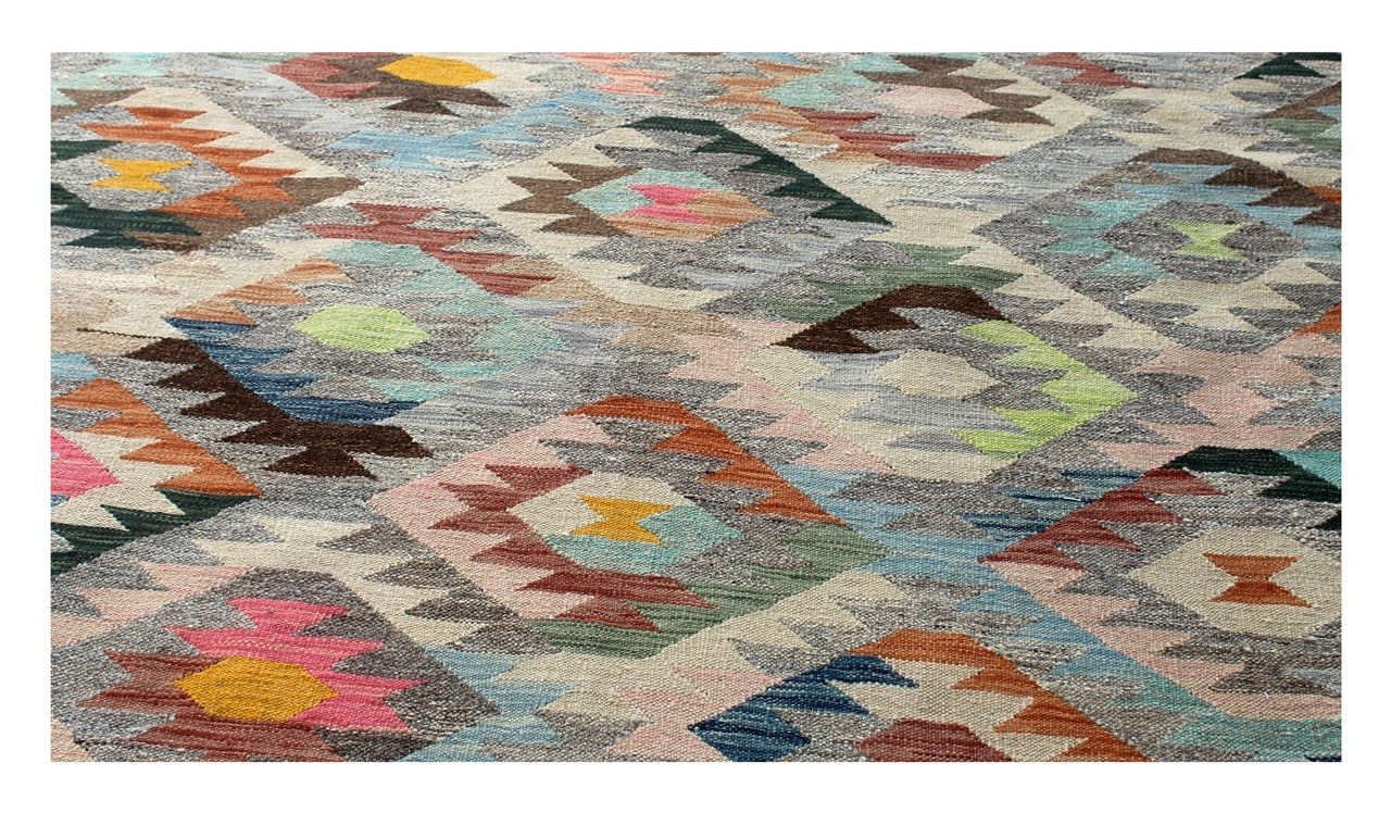 Tappeto Kilim Kaudani Afghan fatto a mano multicolore 298x202cm