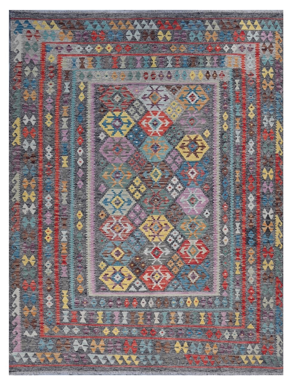 Tappeto Kilim Kaudani Afghan fatto a mano multicolore 296x239cm