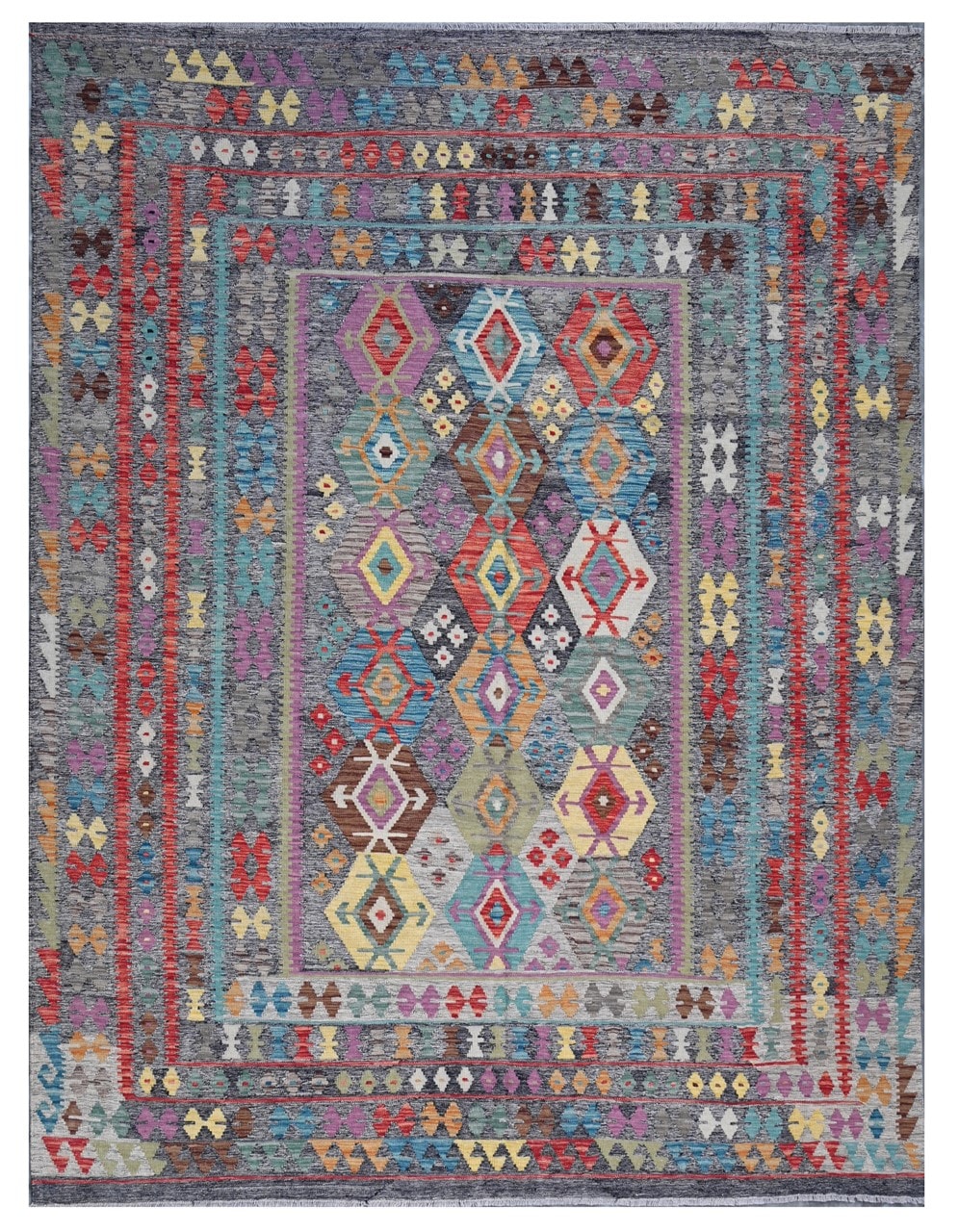 Tappeto Kilim Kaudani Afghan fatto a mano multicolore 309x253cm