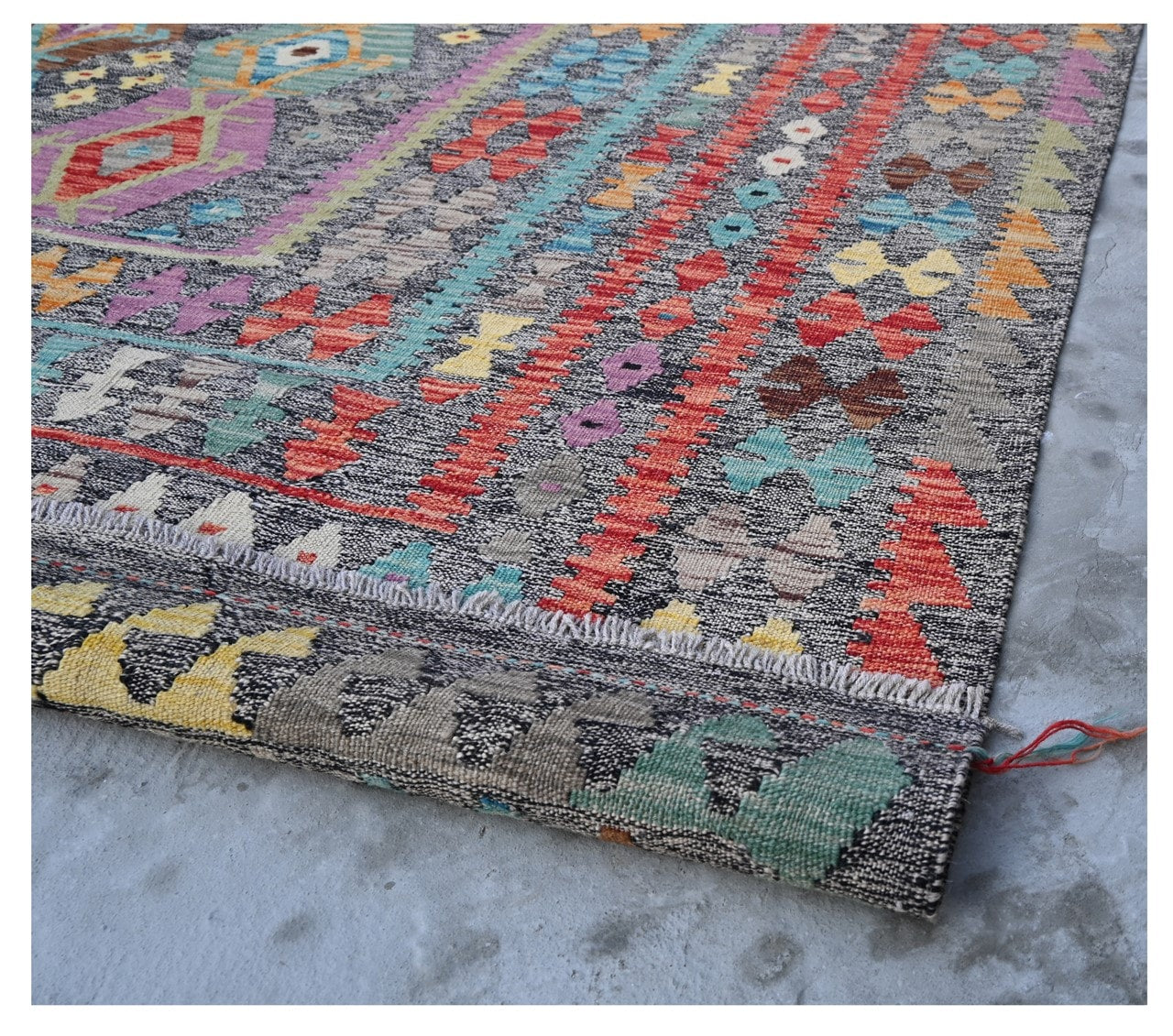 Tappeto Kilim Kaudani Afghan fatto a mano multicolore 309x253cm