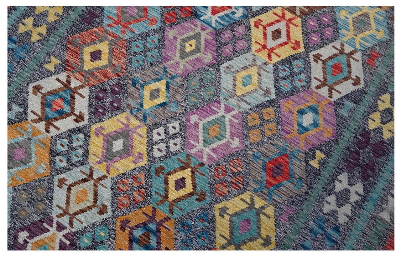 Tappeto Kilim Kaudani Afghan fatto a mano multicolore 304x259cm