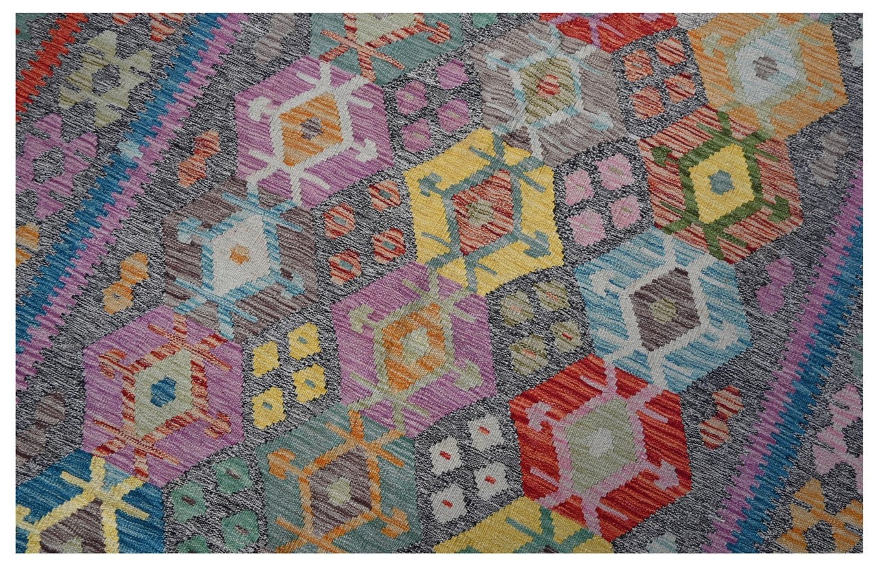 Tappeto Kilim Kaudani Afghan fatto a mano multicolore 291x251cm