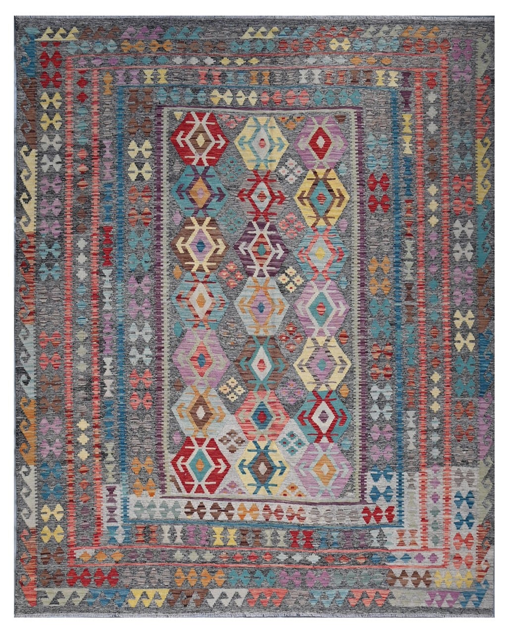 Tappeto Kilim Kaudani Afghan fatto a mano multicolore 303x257cm