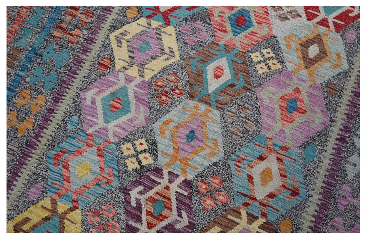 Tappeto Kilim Kaudani Afghan fatto a mano multicolore 303x257cm