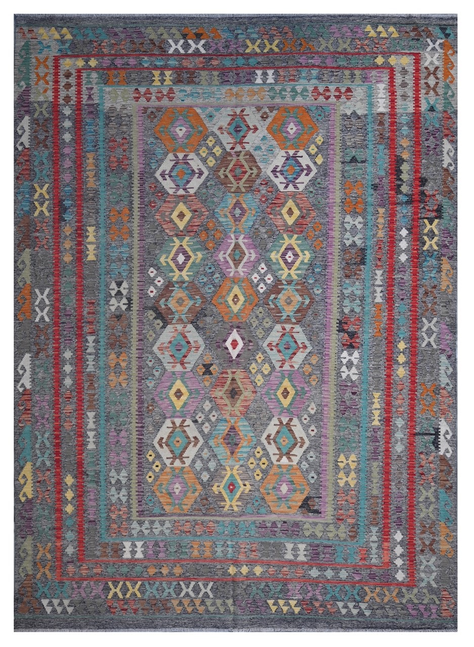 Tappeto Kilim Kaudani Afghan fatto a mano multicolore 352x248cm
