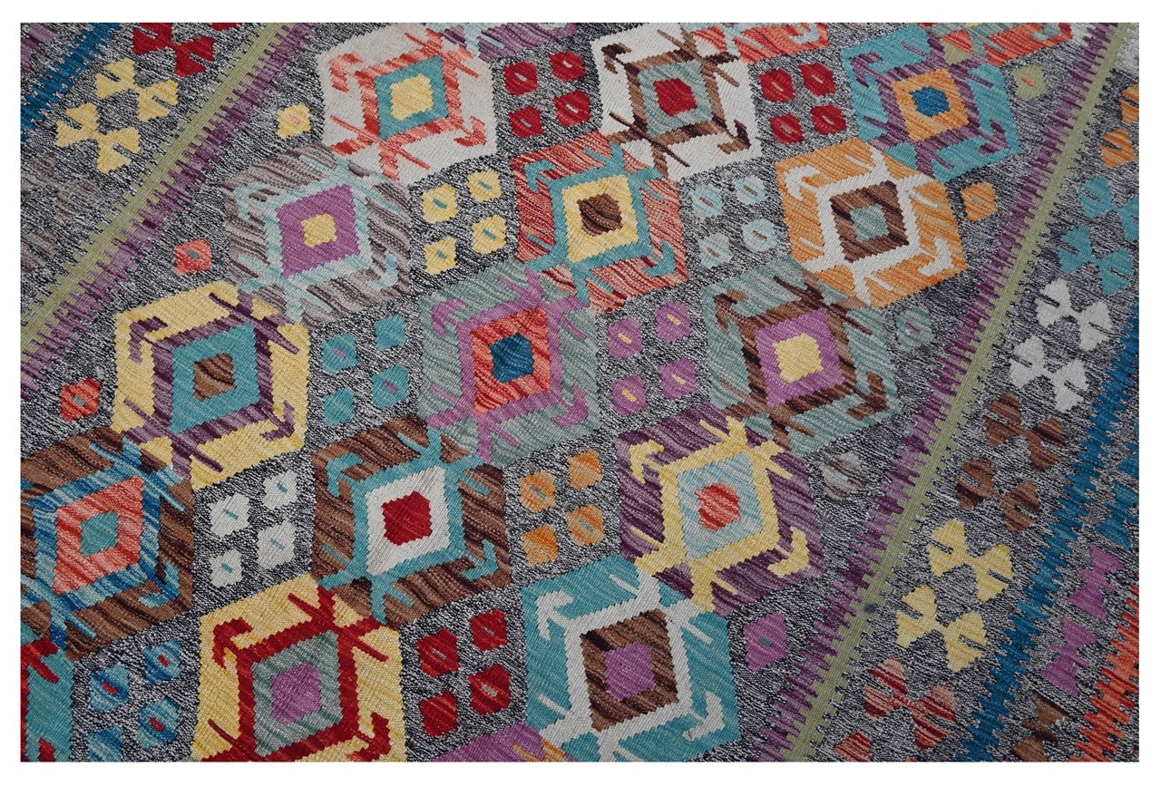 Tappeto Kilim Kaudani Afghan fatto a mano multicolore 360x258cm