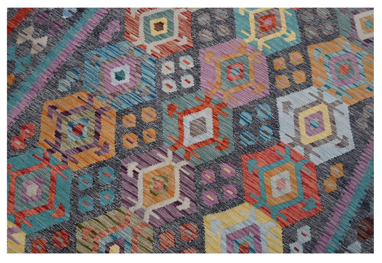 Tappeto Kilim Kaudani Afghan fatto a mano multicolore 346x248cm