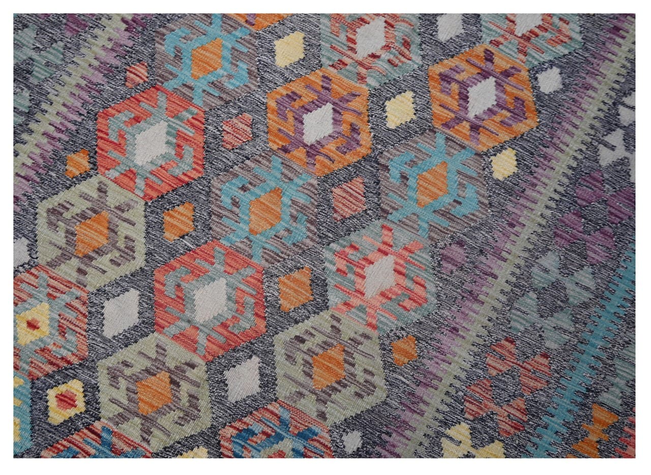 Tappeto Kilim Kaudani Afghan fatto a mano multicolore 350x251cm