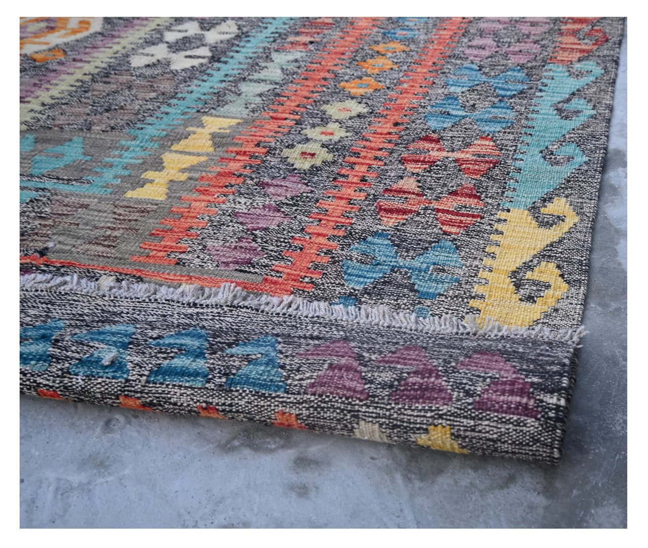 Tappeto Kilim Kaudani Afghan fatto a mano multicolore 350x251cm